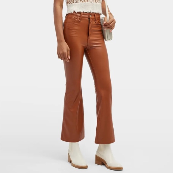 rag & bone Pants - RAG AND BONE Brown Casey Faux Leather Flared Ankle Pants